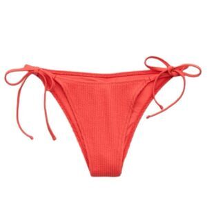 Aerie Resort Cheekiest Booty Bikini Bottom Red Crinkle Low Rise Tie Sides L